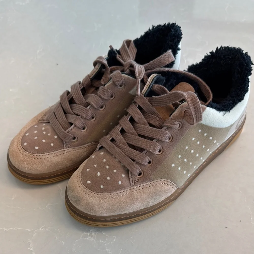 Chanel Rose Polka Dot Sneakers with Black Fur Lining - Picture 5 of 6